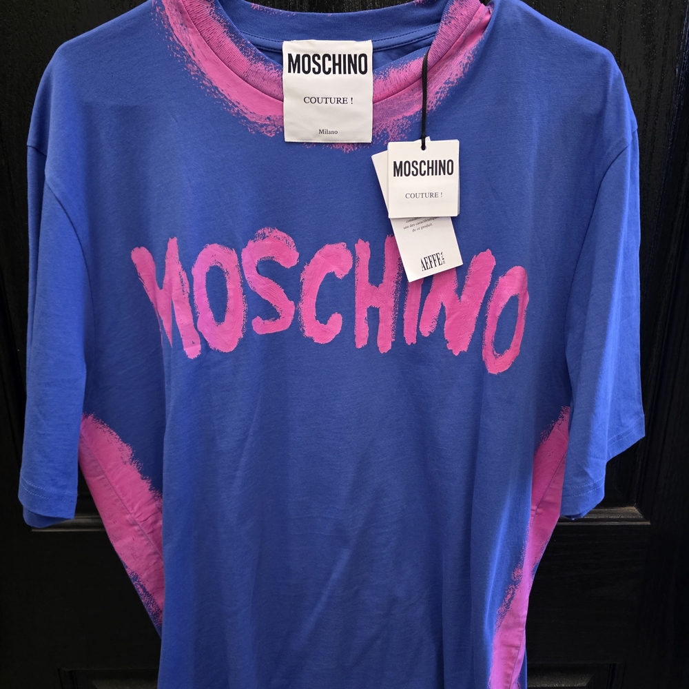 Moschino Blue T-Shirt with Pink Logo